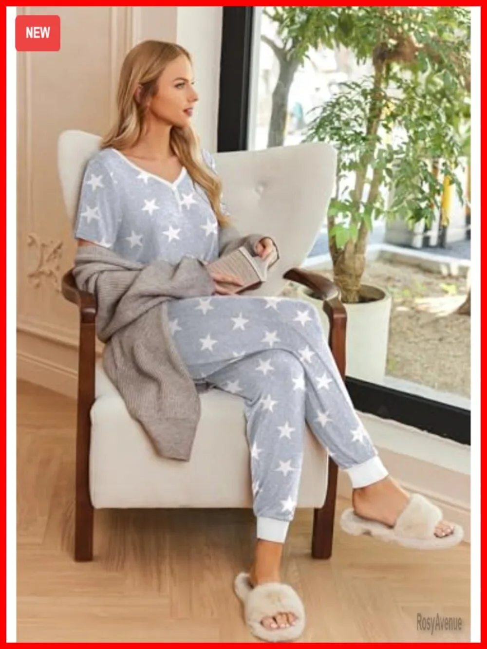 Women's Pajama Set - Short Sleeve Top & Jogger Pants with Pockets